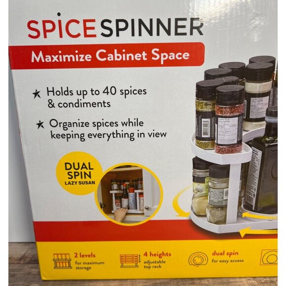 Spice Spinner Dual-Spin Lazy Susan Organizer With Adjustable 2-Tier Design For K - Picture 2 of 4